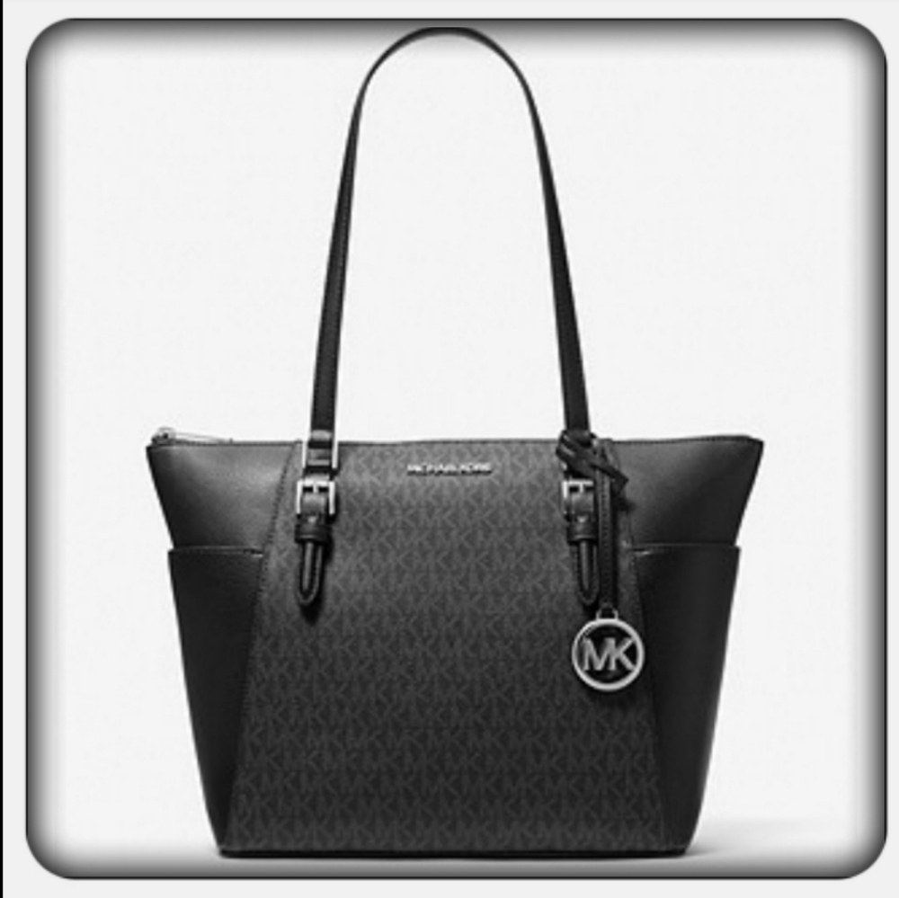 NWT Black Michael Kors Charlotte Tote Bag - Picture 1 of 3